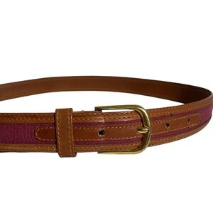 Preppy Men's Belt Genuine Leather and Maroon Fabric Thin Size 34